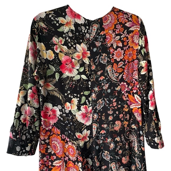 ZARA | NWOT PATCHWORK FLORAL PAISLEY BOHO MIDI DRESS ASYMMETRICAL HEM | MEDIUM - Picture 10 of 14